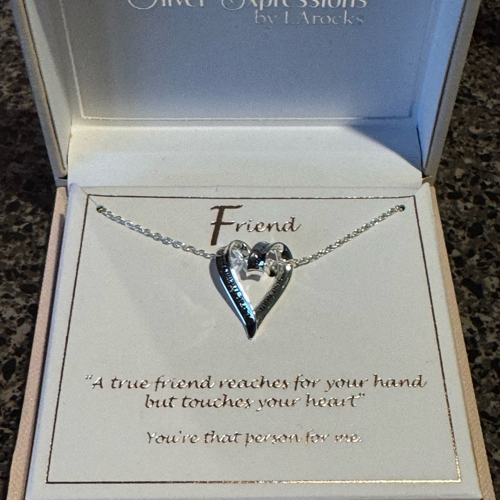FRIEND  Silver Heart Necklace With Inscription  And Quote.